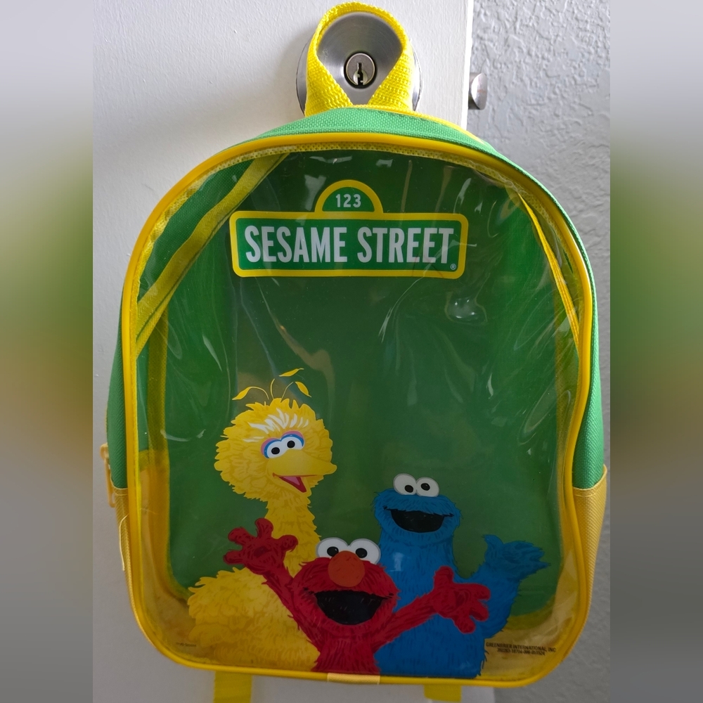 Sesame Street Green & Yellow Kids Backpack with Big Bird, Elmo & Cookie Monster